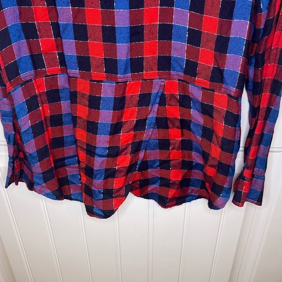 Lucky Brand Plaid Blue and Red sparkle button up with open layered back - Picture 6 of 8